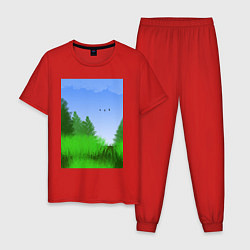 Пижама хлопковая мужская Black Birds, цвет: красный