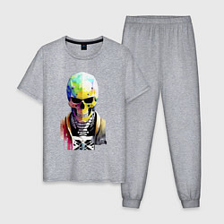 Пижама хлопковая мужская Skull - cyberpunk - watercolor, цвет: меланж