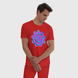 Пижама хлопковая мужская Яркая мандала цветок, цвет: красный — фото 2