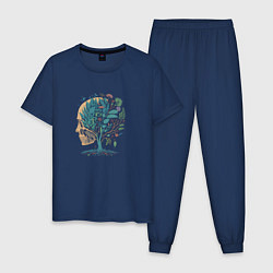 Пижама хлопковая мужская Единение с природой, цвет: тёмно-синий