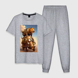 Пижама хлопковая мужская Капимобиль - стимпанк - нейросеть, цвет: меланж