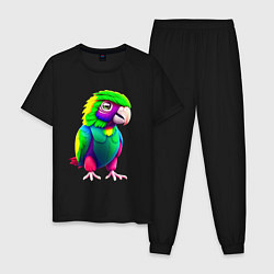 Пижама хлопковая мужская Мультяшный попугай, цвет: черный