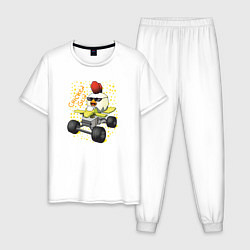 Пижама хлопковая мужская Chicken Gun: цыпленок на квадроцикле, цвет: белый
