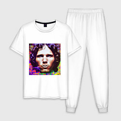 Пижама хлопковая мужская Jim Morrison Glitch 25 Digital Art, цвет: белый