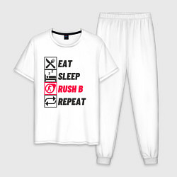 Пижама хлопковая мужская Eat sleep rush b repeat, цвет: белый