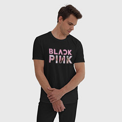 Пижама хлопковая мужская Blackpink logo Jisoo Lisa Jennie Rose, цвет: черный — фото 2