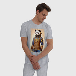 Пижама хлопковая мужская Cool panda - steampunk - neural network, цвет: меланж — фото 2