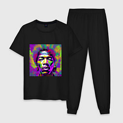 Пижама хлопковая мужская Jimi Hendrix in color Glitch Art, цвет: черный