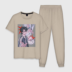 Пижама хлопковая мужская Link Click Агент времени, цвет: миндальный