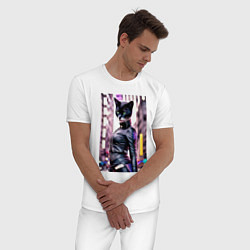 Пижама хлопковая мужская Cool black cat - neural network - fashionista, цвет: белый — фото 2