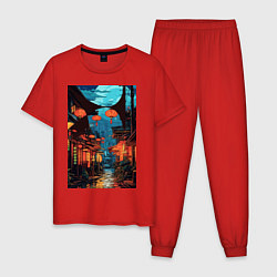 Пижама хлопковая мужская Ночной китайский квартал, цвет: красный