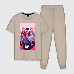 Пижама хлопковая мужская BTS art anime style, цвет: миндальный
