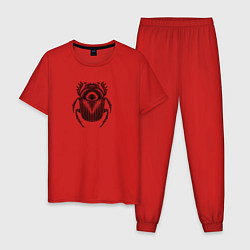 Пижама хлопковая мужская Жук скарабей гравюра, цвет: красный