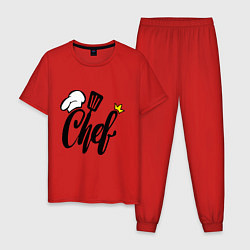 Пижама хлопковая мужская Надпись - шеф повар, цвет: красный