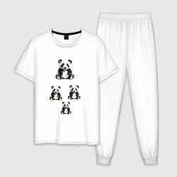 Пижама хлопковая мужская Маленькие панды, цвет: белый