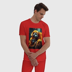 Пижама хлопковая мужская Игрунковые обезьянки, цвет: красный — фото 2