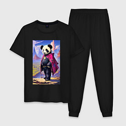 Пижама хлопковая мужская Панда в стране чудес - нейросеть, цвет: черный