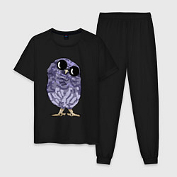 Пижама хлопковая мужская Крутой совёнок, цвет: черный