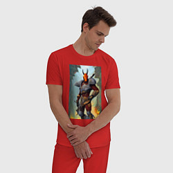 Пижама хлопковая мужская Рогатый рыцарь - фантазия, цвет: красный — фото 2