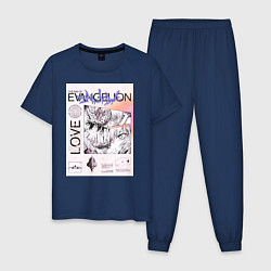 Пижама хлопковая мужская Евангелион постер, цвет: тёмно-синий