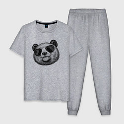 Пижама хлопковая мужская Панда в очках, цвет: меланж