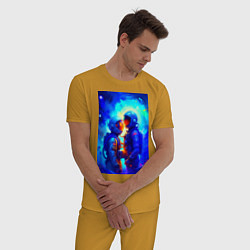 Пижама хлопковая мужская Космическая любовь - нейросеть, цвет: горчичный — фото 2