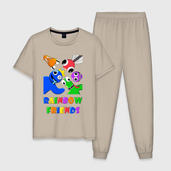 Пижама хлопковая мужская Rainbow Friends персонажи, цвет: миндальный