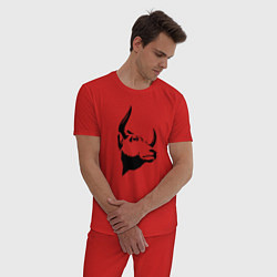 Пижама хлопковая мужская Голова быка, цвет: красный — фото 2