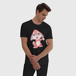 Пижама хлопковая мужская Розовый крольчонок, цвет: черный — фото 2