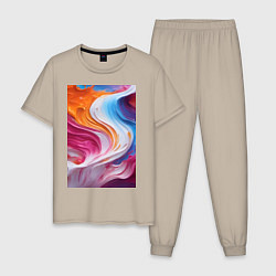Пижама хлопковая мужская Абстрактные разноцветные мазки, цвет: миндальный