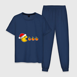 Пижама хлопковая мужская Новогодний пэкмэн с мандаринами, цвет: тёмно-синий