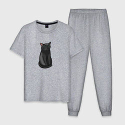Пижама хлопковая мужская Кот с пустым взглядом - мем, цвет: меланж