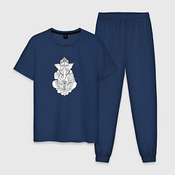 Пижама хлопковая мужская Буддийский слон, цвет: тёмно-синий
