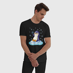 Пижама хлопковая мужская Пингвин на льдине, цвет: черный — фото 2
