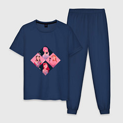 Пижама хлопковая мужская Сгруппированные арты участниц Блэк Пинк, цвет: тёмно-синий