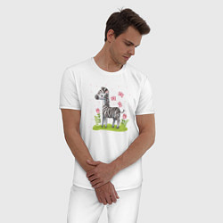 Пижама хлопковая мужская Зебра на лугу, цвет: белый — фото 2