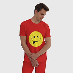 Пижама хлопковая мужская Круглый желтый смайл, цвет: красный — фото 2