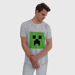 Пижама хлопковая мужская Minecraft creeper face, цвет: меланж — фото 2