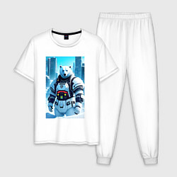 Пижама хлопковая мужская Polar bear - cyberpunk - neural network, цвет: белый