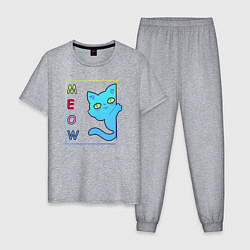 Пижама хлопковая мужская Cat meow, цвет: меланж