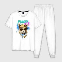 Пижама хлопковая мужская Кот рэпер: funky - AI art, цвет: белый