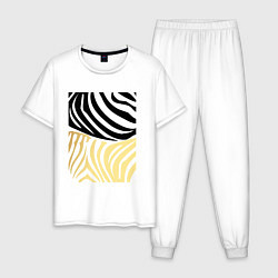 Пижама хлопковая мужская Принт зебра черно- золотой, цвет: белый