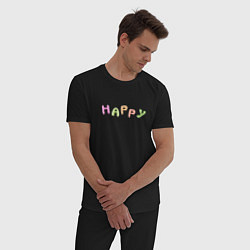 Пижама хлопковая мужская Счастливый, цвет: черный — фото 2