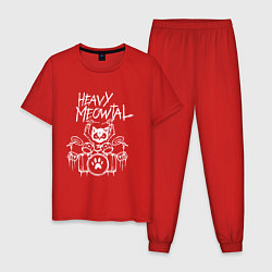 Пижама хлопковая мужская Heavy Meowtal - кошачья музыка, цвет: красный