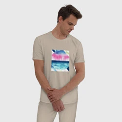 Пижама хлопковая мужская Абстрактное море закат рассвет, цвет: миндальный — фото 2