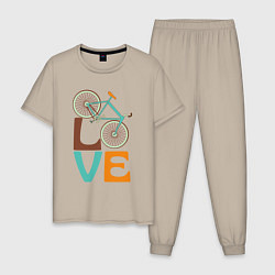 Пижама хлопковая мужская Люблю велосипед, цвет: миндальный