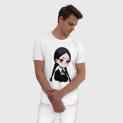 Пижама хлопковая мужская Уэнсдей Аддамс в аниме стиле, цвет: белый — фото 2