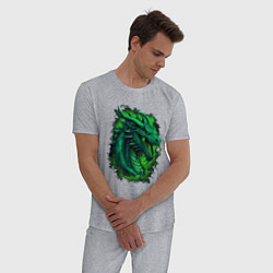 Пижама хлопковая мужская Дракон 2024 зеленый, цвет: меланж — фото 2