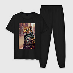 Пижама хлопковая мужская Cool leopard - urban style - neural network, цвет: черный