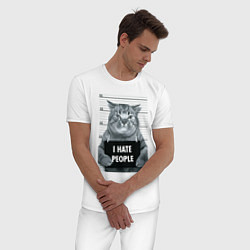 Пижама хлопковая мужская Кот преступник уголовник с табличкой, цвет: белый — фото 2